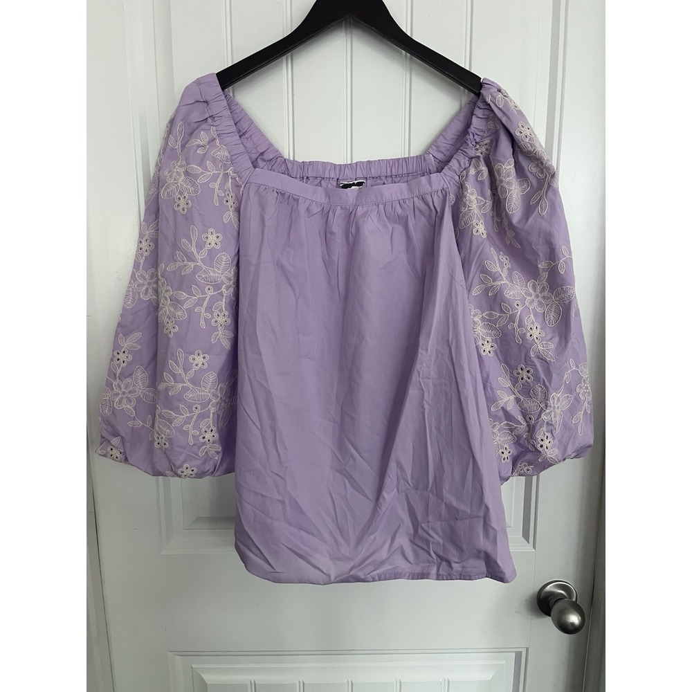 Cato Women's Size 22/24W Purple Embroidered Puff Sleeve Blouse Off Shoulder 544